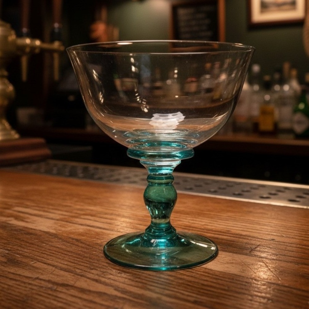 Marquis Waterford Bermuda Green Champagne Coupe, Vintage Cut Crystal Stemware